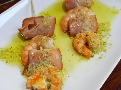 Squid and prawns in a pintxos tour in San Sebastian